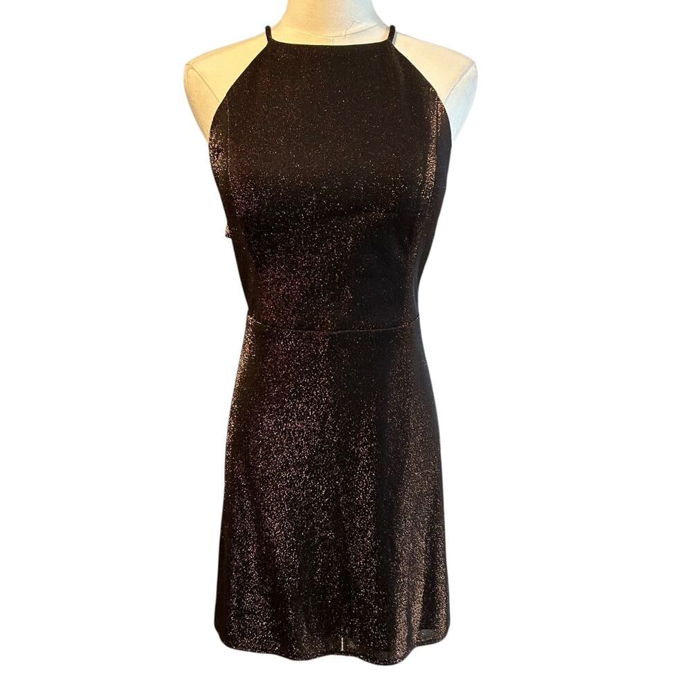 Blondie Nites by Stacy Sklar NWT Mini Halter Dress SZ 11 Black Gold Shimmer